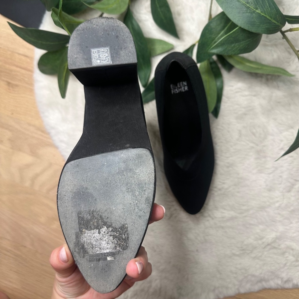 Eileen Fisher Black Knit Block Heels "Gabby Knit" | Minimal Work Shoes - Picture 3 of 5